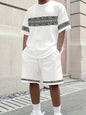 Summer Gradient Color Athletic T-Shirt and Shorts Set Stylish Men's Quick-Dry Athletic Short-Sleeve Top with Drawstring Shorts