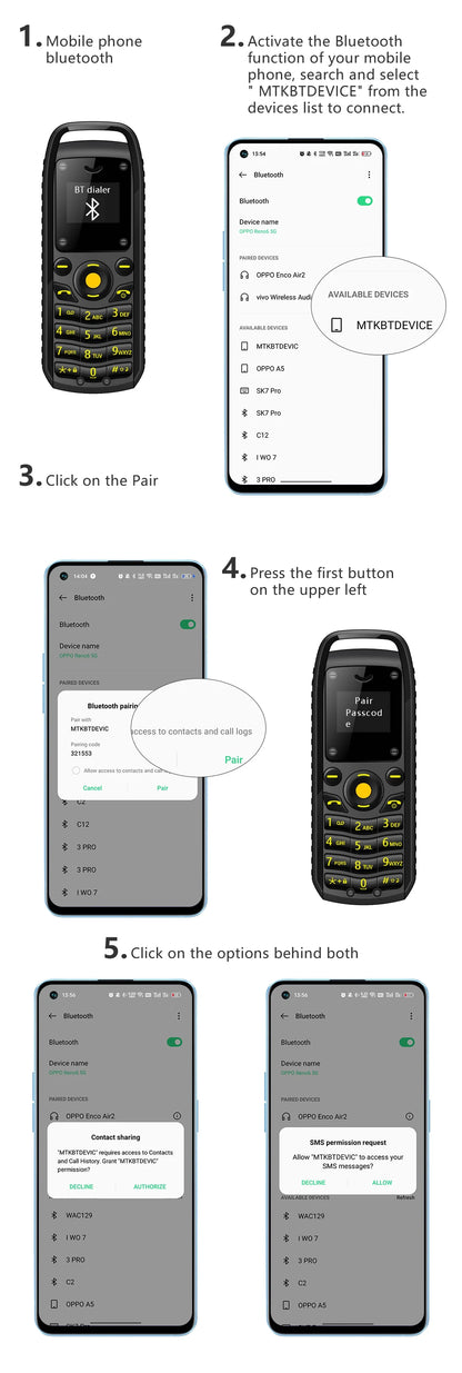 SERVO B25 Button Mini Mobile Phone 2 SIM Standby Bluetooth Dialing Surround Wear Blacklist Smallest Backup Cellphones for Sports
