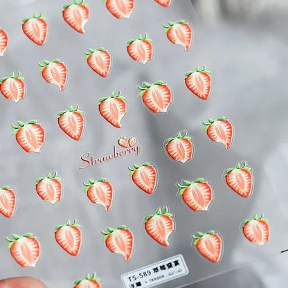 Fresh Sweet Fruits Strawberry Cherry Bowknot Love Heart Lemon 5D Nail Art Stickers Self Adhesive Decorations Nail Manicure Decal
