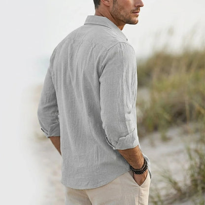 Korean Long Sleeve Linen Cotton Shirts Luxury Shirts for Men Breathable Men's T-Shirts Hawaiian Shirt Loose Lapel White Tshirt