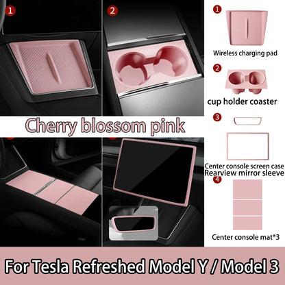 For Tesla Model Y/YL/3 Highland Center Console Wireless Charging Silicone Pad Cup Holder Mat Anti-slip black style accessories