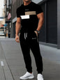 New Men's Letter Print Two-piece Set Outdoor Casual Round Neck Short Sleeve Drawstring Long Pants Plus Size Loose Fit Outfit