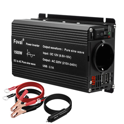 Pure Sine Wave Inverter DC 12V to AC 220V 230V 1500W/2200W/2600W/3000W Voltage Transfer Converter EU Socket Auto Accessories