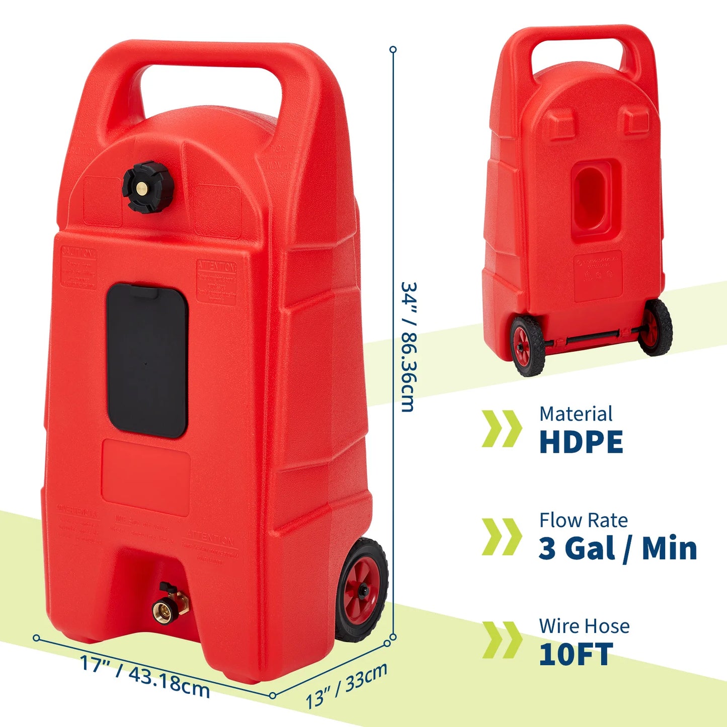 Heavy-Duty 15 Gallon Portable Fuel Caddy – Manual Siphon Pump & 10FT Delivery Hose – On-Wheels Gas & Heavy-duty Transfer Tank – Ideal Tool Storage for Cars, Lawn Mowers, Boats