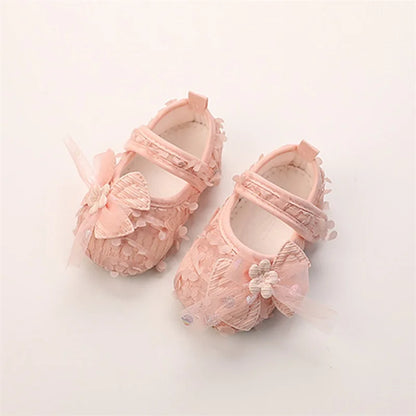 Baby Girl Princess Bow Flats Shoes Infants Petal Walker Crib Shoes for Newborn Infants Cute Soft Soles First Walkers