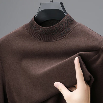 High quality men's semi high neck velvet sweater long sleeved warm T-shirt autumn winter fashionable embroidery casual pullover