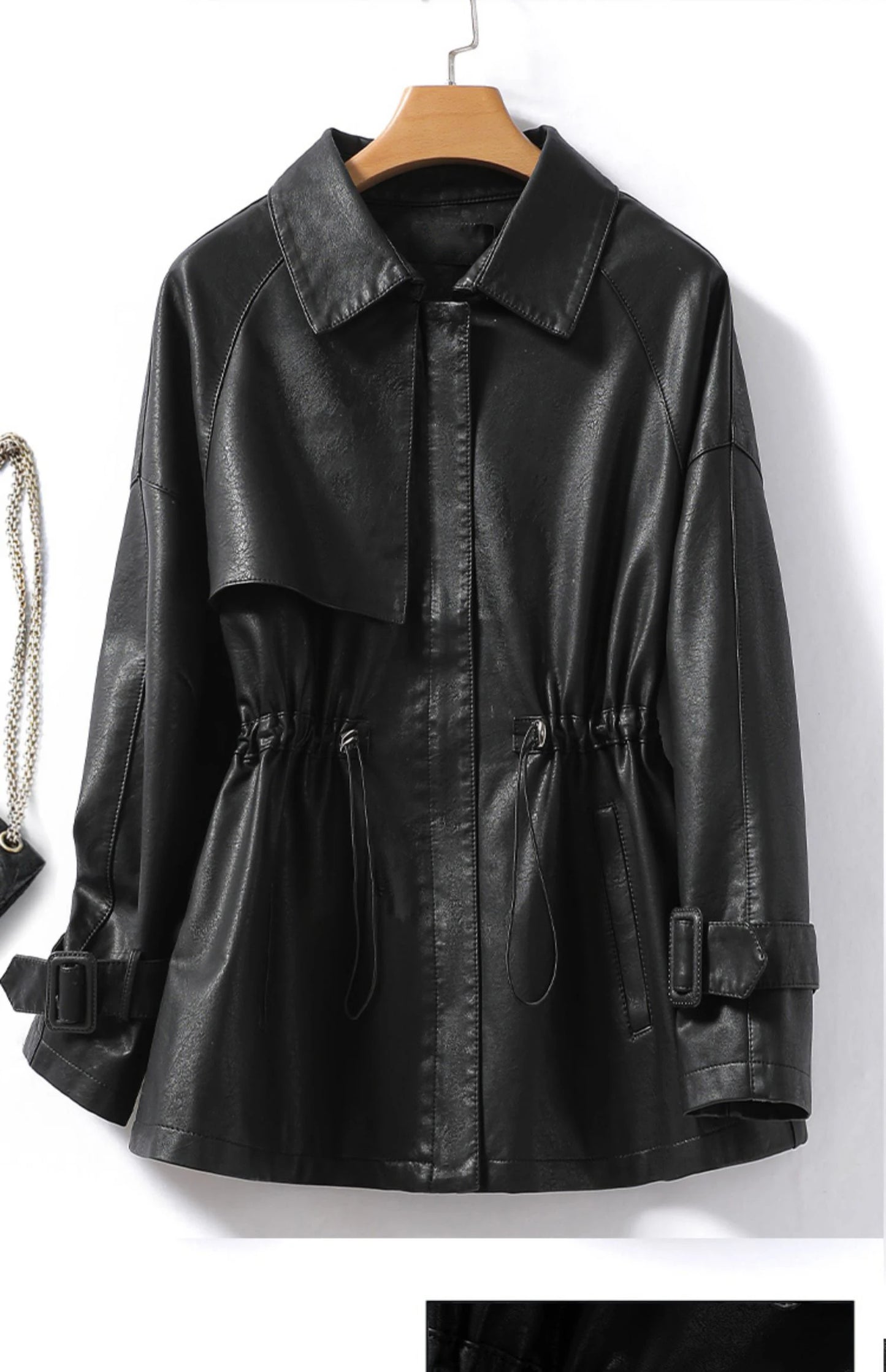 M-4XL Women's Sheepskin Coat Fashion Khaki Zipper Elastic Waist Female Long Sleeve Casual Loose Split Leather Jackets 2024 New