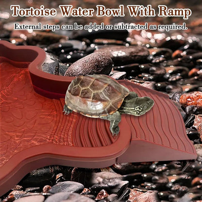 Reptile Bathing Pool with Ramp Turtle Soaking Tub Slip Proof Water Bowl for Tortoise Bearded Dragon Gecko Terrarium Decoration