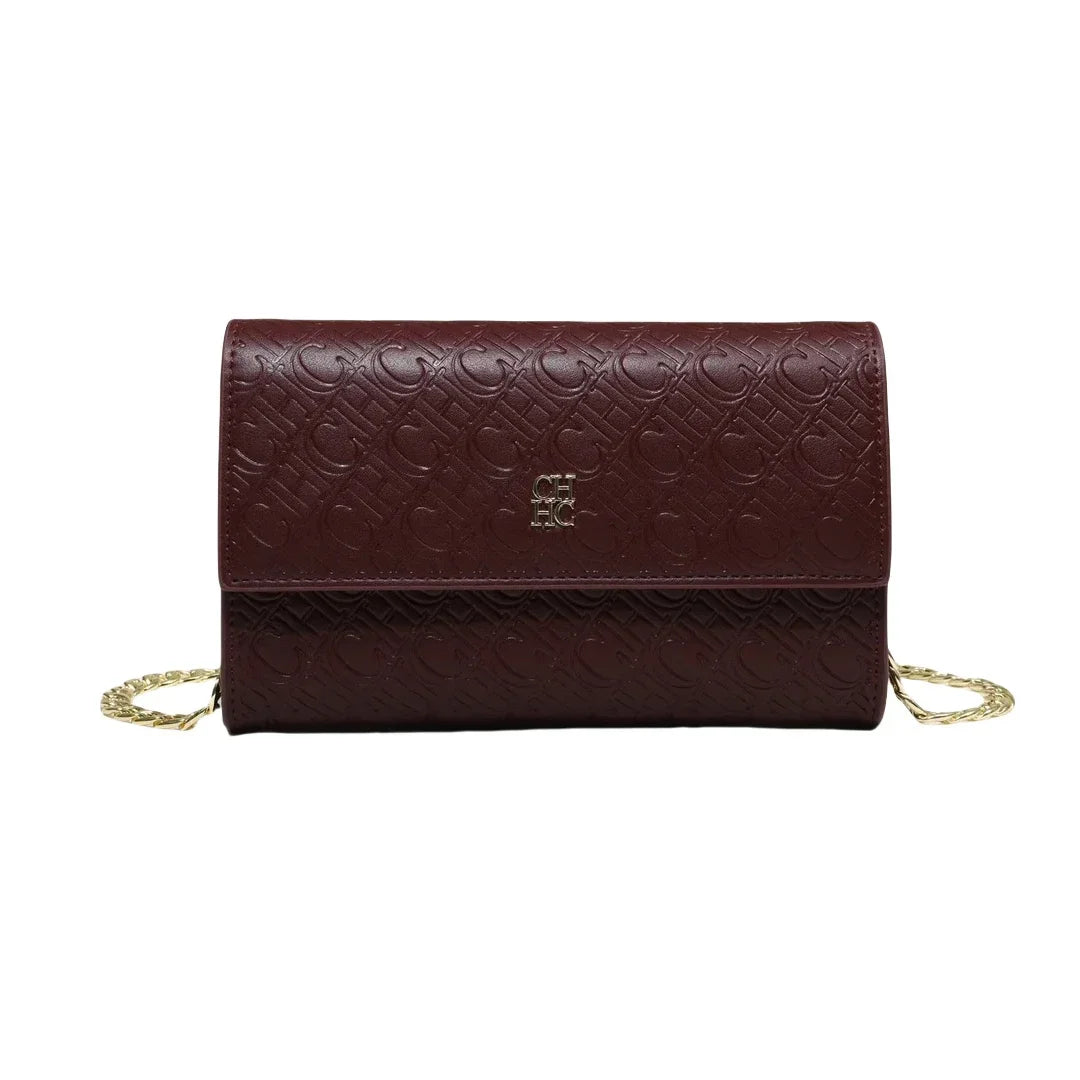 CH Women Crossbody Bag Splicing Letter Print Metal Chain Shoulder Purse PU Leather Flap Small Ladies Evening Clutch Handbag Gift
