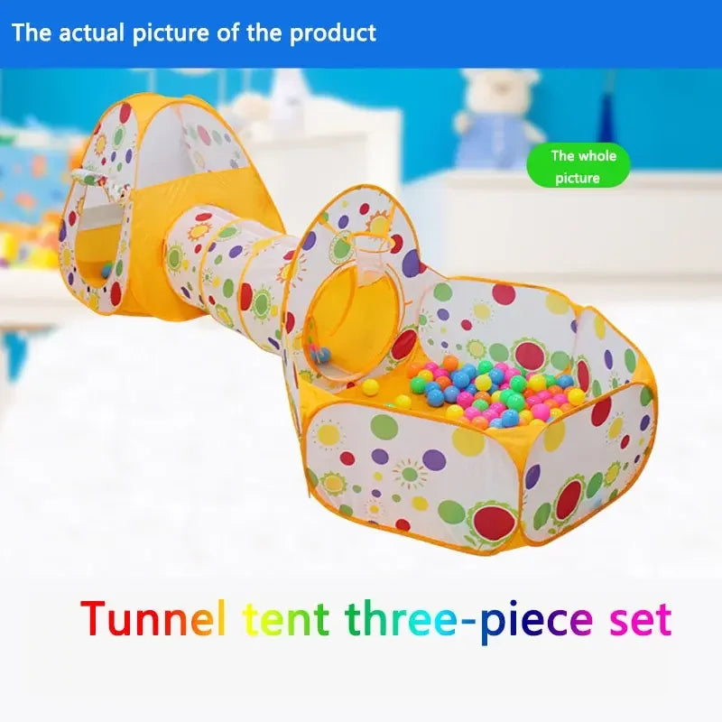 3 in 1 Integrated Play Set Consists of a Playhouse Tent Crawling Tunnel and Ball Pit It Adopts Foldable Lightweight Fabric