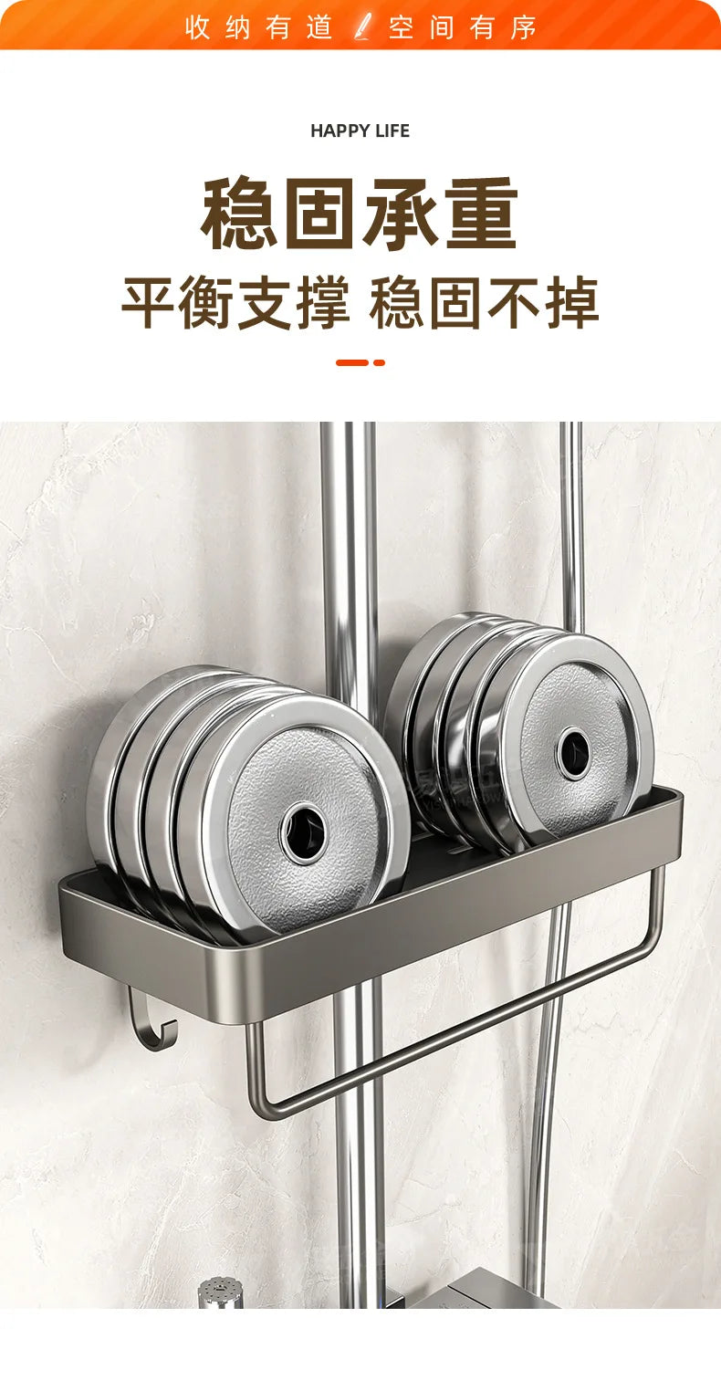 YM No-Drill Installation Bathroom Showerhead Storage Rack Tray Rain Shower Rod Holder Lift Bracket for Bathroom Organization