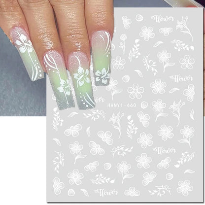 3d Nail Art Decals Watercolor Florals Purple Green Pink Flowers Leafs Fruit Adhesive Sliders Nail Stickers For Manicure