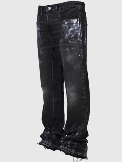 Men's Fashion Jeans Work Pants, European and American Fashion Workwear Elastic Patchwork Denim Layered Flared Pants S-XXL