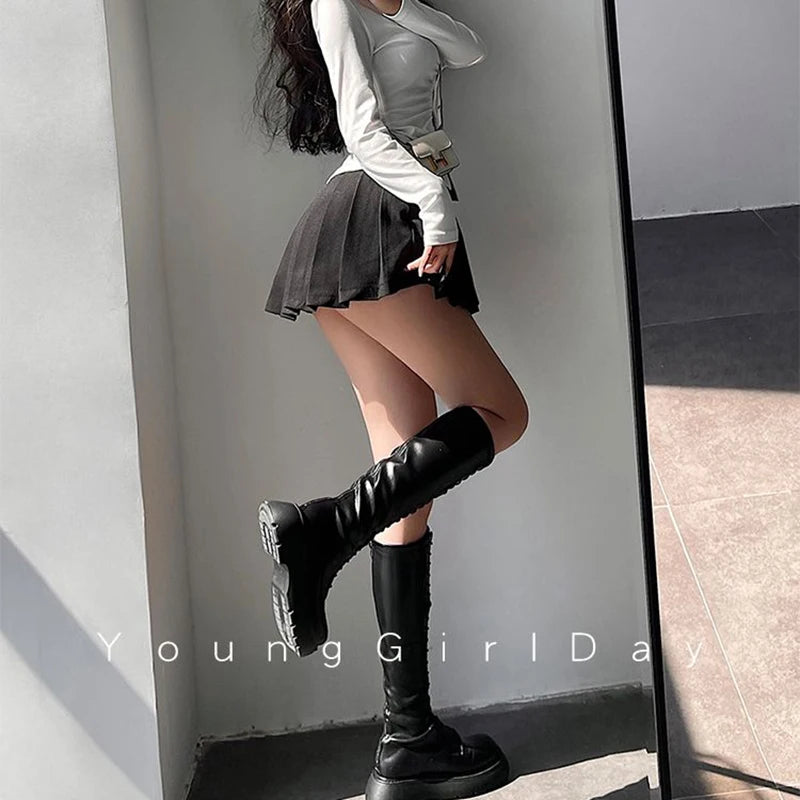 Pleated Skirt with Shorts Women Sexy High Waist Irregular White Black A-line Gyaru Tennis extreme Mini Skirt School