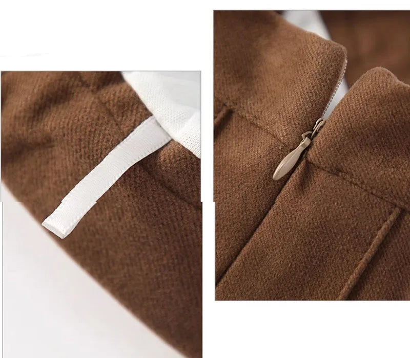 Autumn Winter Woolen Pleated Skirts Women New Korean High Waist Slimming Mini Skirt Ladies Preppy Style Side Zipper A-Line Skirt