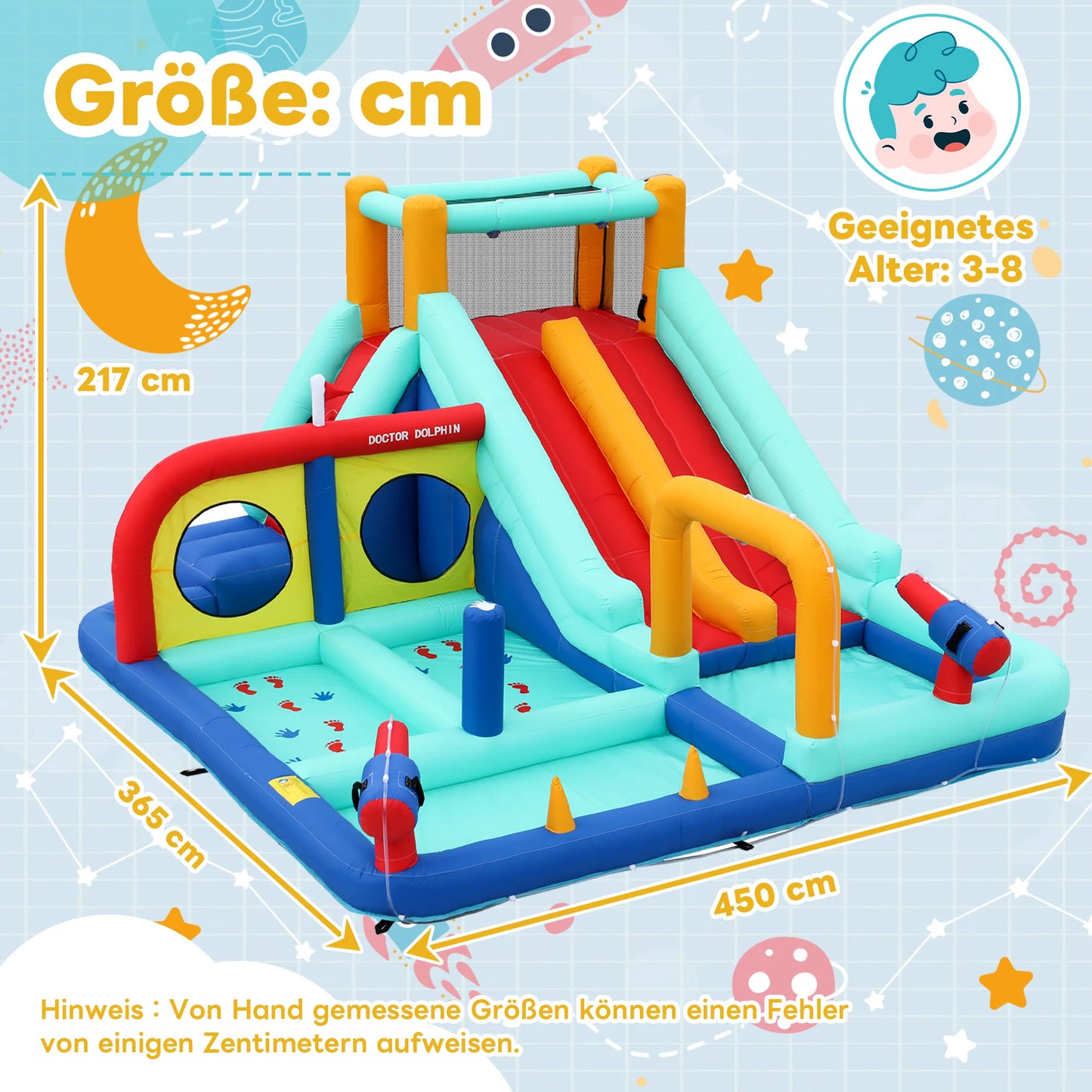 Kids' Bounce House,5 in 1 Inflatable Hopping Castle for Kids 3-10 Years, Outdoor Castle Bouncer with Slide Jump Area Water Pool Football Net