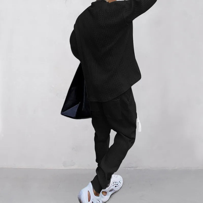 2025 Cross-border New Men's Casual Trousers V-Neck Versatile Jacquard Knitted Sweater Set