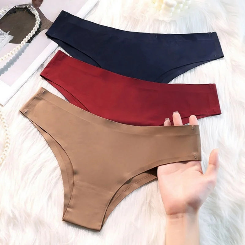 4PCS/Set Seamless Brazilian Panties Women's Sexy Lingerie Cool Ice Silk Low Waist Briefs Soft Solid Ultra-thin Bikini Underwear