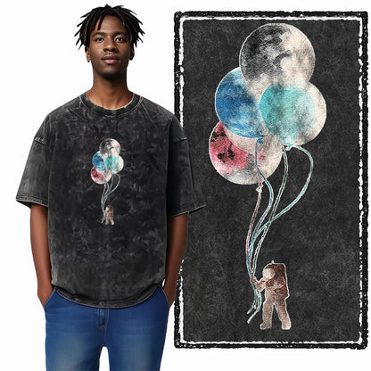 SA ASTRONAUT SPACE THEMES Printed Cotton Acid Washed Graphic Unisex T Shirt Cool Streetwear Men Tshirts Big Size Tee for men