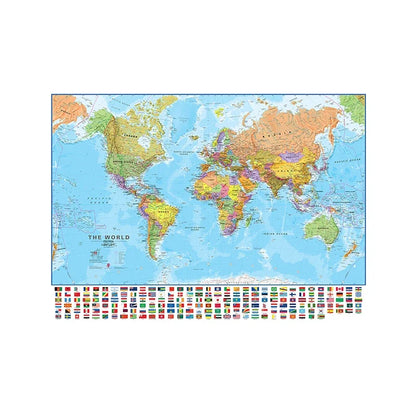 150x100cm Foldable Large World Map with Flags The World Physical Map for Travel Office School Supplies for Bedroom Living Room