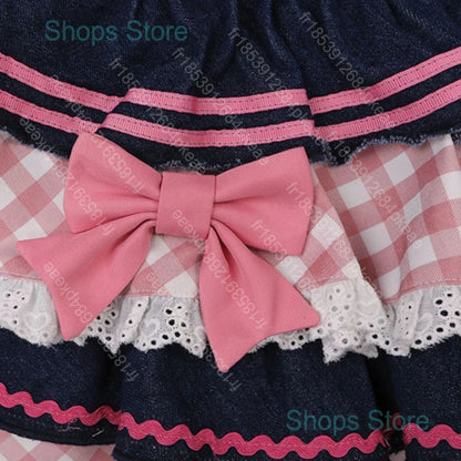 Preppy Style Lolita Kawaii Skirts Japanese Sweet Mini Women Harajuku Cute Ball Gown Denim Skater Y2K High Waist Lace Cake Skirts