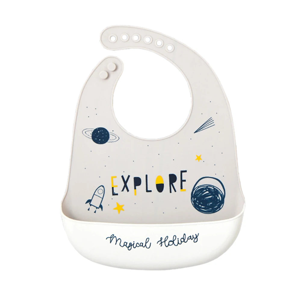 Waterproof Baby Bibs For Kids Eating Stuff Soft Silicone Cartoon Crocodile Printed Baby Apron Bib Reusable Baby Feeding Apron