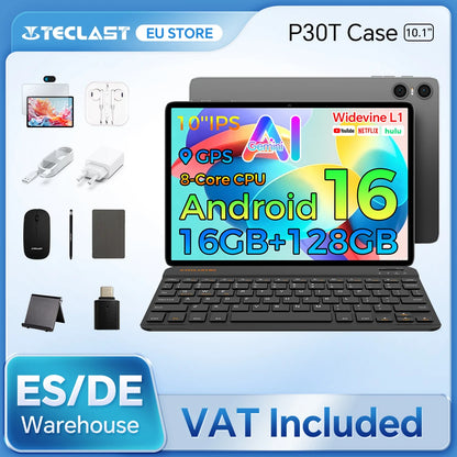 Teclast P30T Set 10.1" Tablet Android 16 Gemini AI Unisoc 8-core CPU 16GB(3GB+13GB Expansion) RAM 128GB ROM 6000mAh Keyboard/Case/Mouse/Stylus/Headphone/Stand