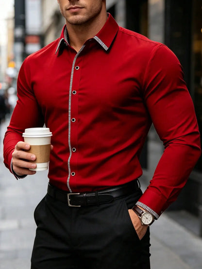 New Men Patchwork Shirt Fashion Dress Tuxedo Long Sleeve Smart Casual Four Season Man Micro Elastic Shirts
