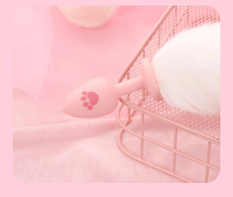 BLACKWOLF Cute Pink Silicone Anal Plug Soft Long Tail Butt Plug Adult Games Anal Beads Erotic Cosplay Sex Toys For Women