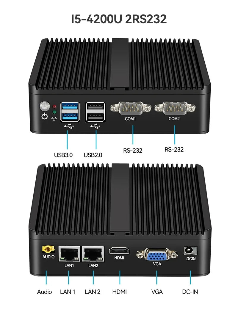 BEBEPC Fanless Industrial Mini PC with Intel Celeron J6412 J1900 Support Linux Computer with 2xRS232/485 2xGbE LAN Win10 Ready