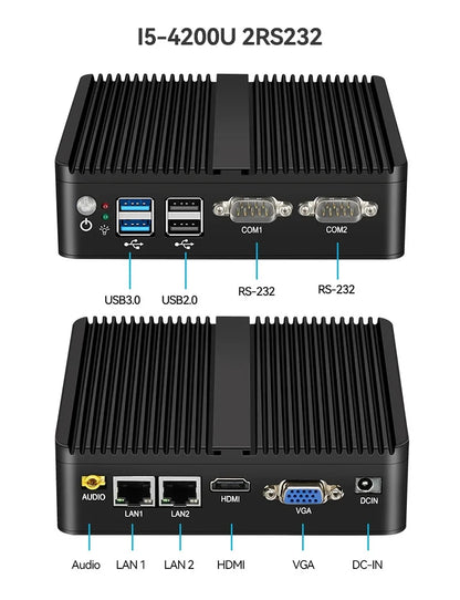 BEBEPC Fanless Industrial Mini PC with Intel Celeron J6412 J1900 Support Linux Computer with 2xRS232/485 2xGbE LAN Win10 Ready