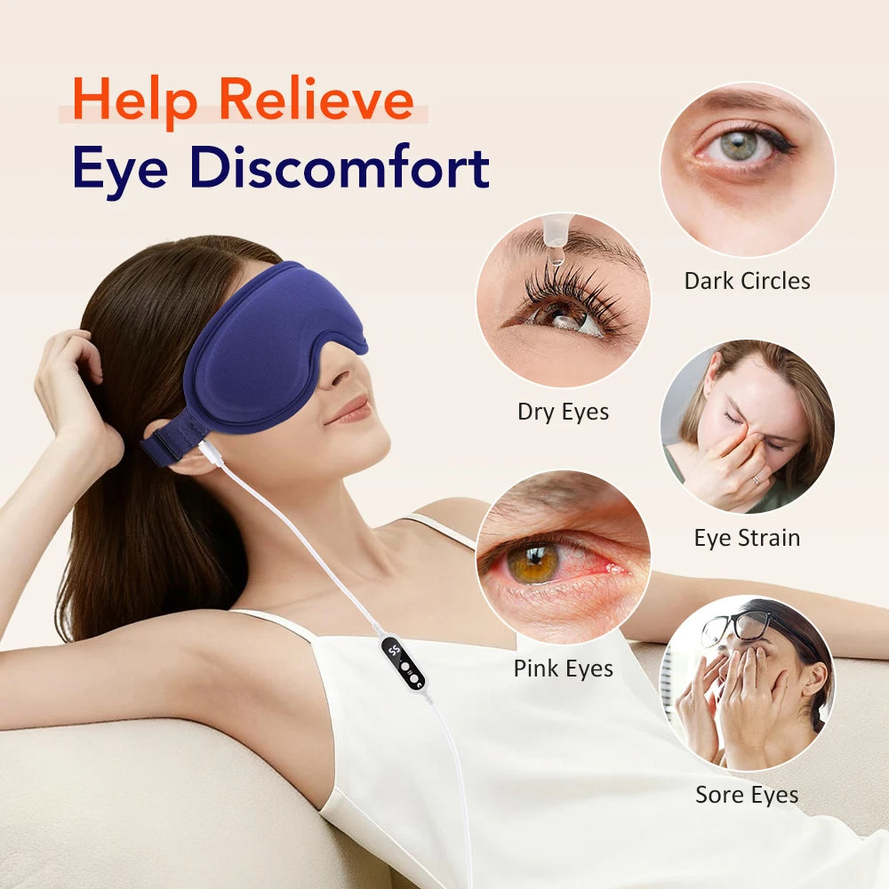 New Heated Eye Mask with 5-Level Hot Compress 6 Vibration Modes 3D Massage Sleep Shading Warm Mask Eye Compress for Relaxation