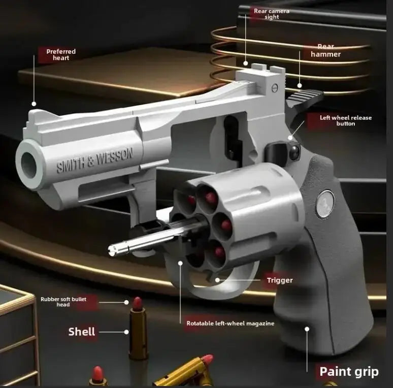 Continuous Fire ZP5 357 Revolver Launcher Toy Gun with Soft Dart Bullets for CS Outdoor Game Fun Gifts for Kids and Adults