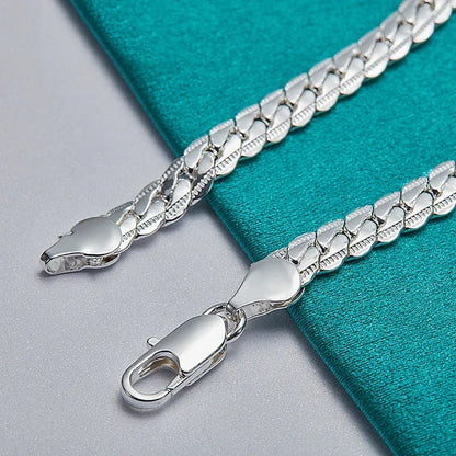 Fashion Hot 925 Silver Bracelet 6mm 18/19/20cm Flat Side Chain Lobster Clasp For Woman Man Wedding Engagement Jewelry