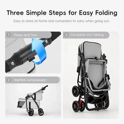 Dual‑Layer Pet Stroller Foldable Travel Dog Cat Cart Breathable Mesh Wagon with Cup Holder Storage Bag for Small Animals