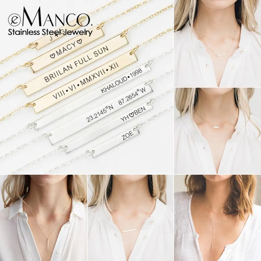EManco Name Sentence Letter Necklace Women's Stainless Steel Necklaces Customized Initial Pendant Factory Direct