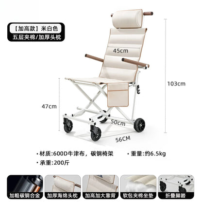 Portable Folding Travel Trolley for Elderly, Light‑Weight Recliner Cart, Multi‑Purpose Sit‑able for Car Trip & Outdoor Travel