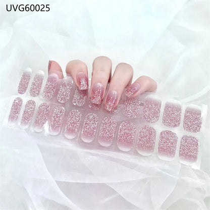 16/18/20Tips Semi-Cured Gel Nail Strips Adhesive Full Cover Stickers for Nails UV Lamp Need Press On Nails Fashion Manicure