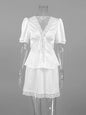 Elegant Satin Lace Patchwork Skirt Two-piece Set V Neck Short Sleeve Lace Up Tops Mini Skirts Suit 2026 New Party Daily Outfits