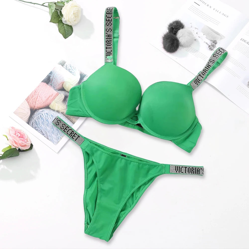 Victoria's Secret Women's Fashion Lingerie Set Sexy Breathable Soft Versatile Shapewear Sexy Lingerie Bra and Panty Set Push Up