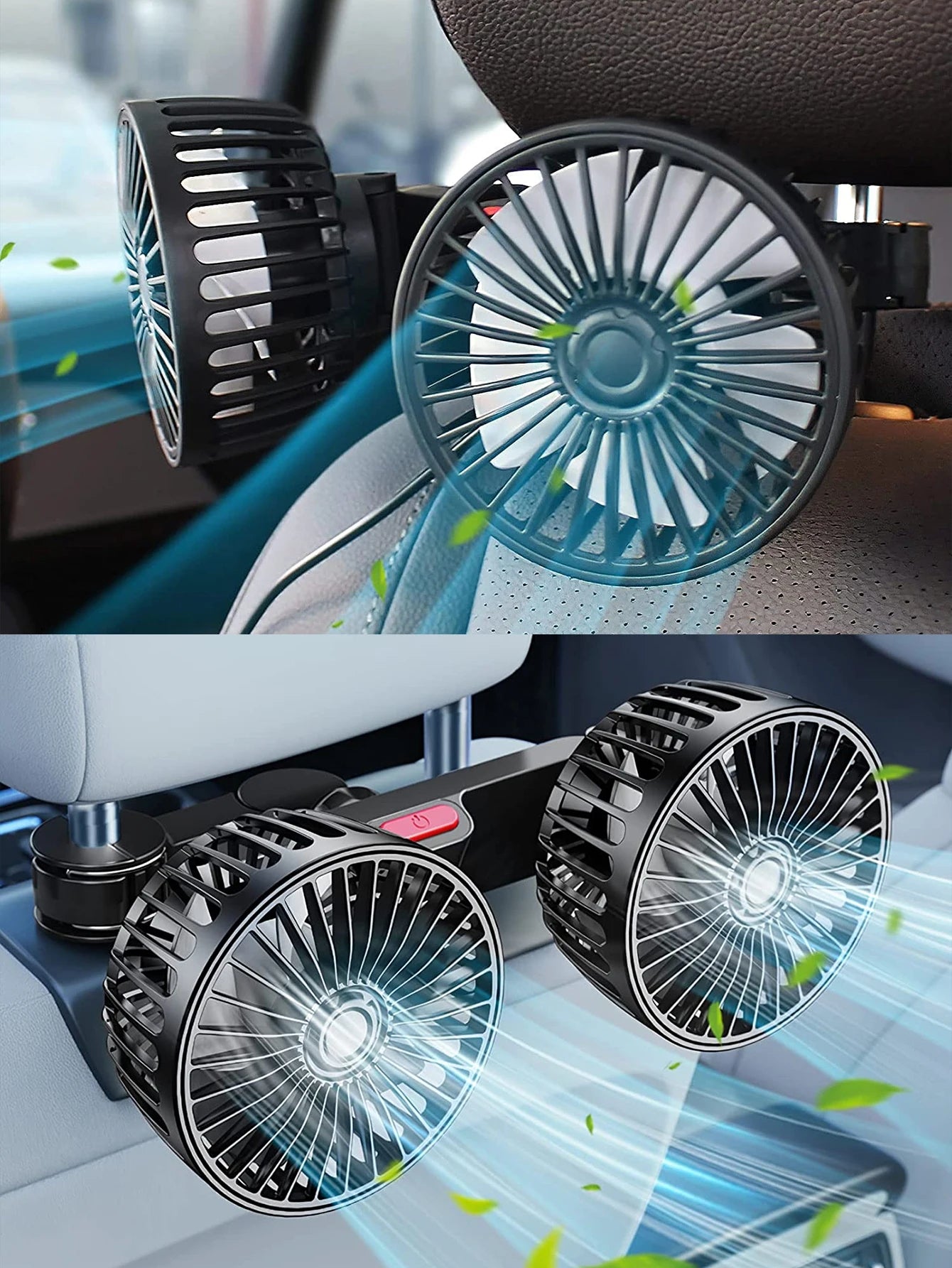 Car Fan 360° 3-speed Car Seat Back Cooling Fan USB Charge Dual Head Fan Adjustable Rotation Neck Cooler for Car Home Accessories