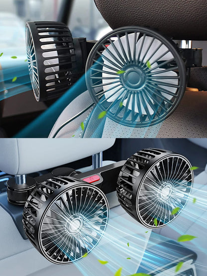 Car Fan 360° 3-speed Car Seat Back Cooling Fan USB Charge Dual Head Fan Adjustable Rotation Neck Cooler for Car Home Accessories