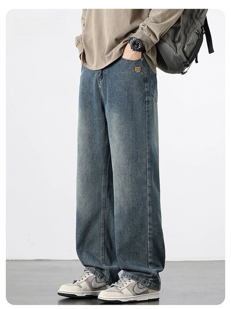 Spring Autumn New Men's Straight Vintage Fit Jeans Casual Trousers High Quality Male Korean Fashion Baggy Wide Leg Denim Pants