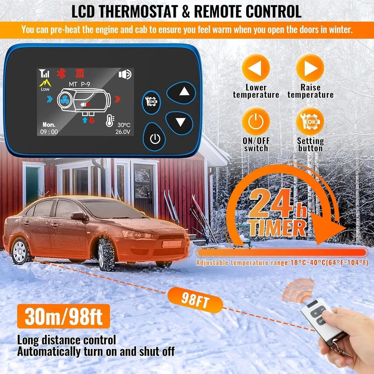 8KW 12V/220V All-in-One Diesel Heater, 0.16-0.52l/h, 8-36 ℃ Adjustable, LCD remove & Bluetooth APP, Portable for Camping RV