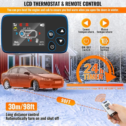 8KW 12V/220V All-in-One Diesel Heater, 0.16-0.52l/h, 8-36 ℃ Adjustable, LCD remove & Bluetooth APP, Portable for Camping RV