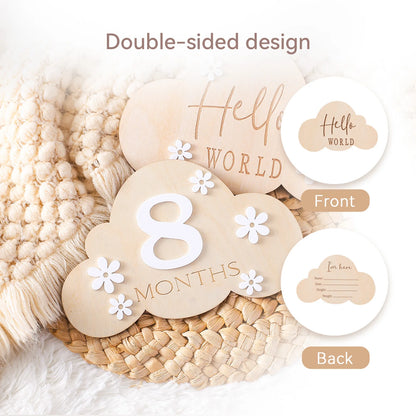Wooden Baby Month Photography Prop Cloud Shape Record Card Newborn Birthday Gift Milestone Card Souvenir Baby Photo Accessories