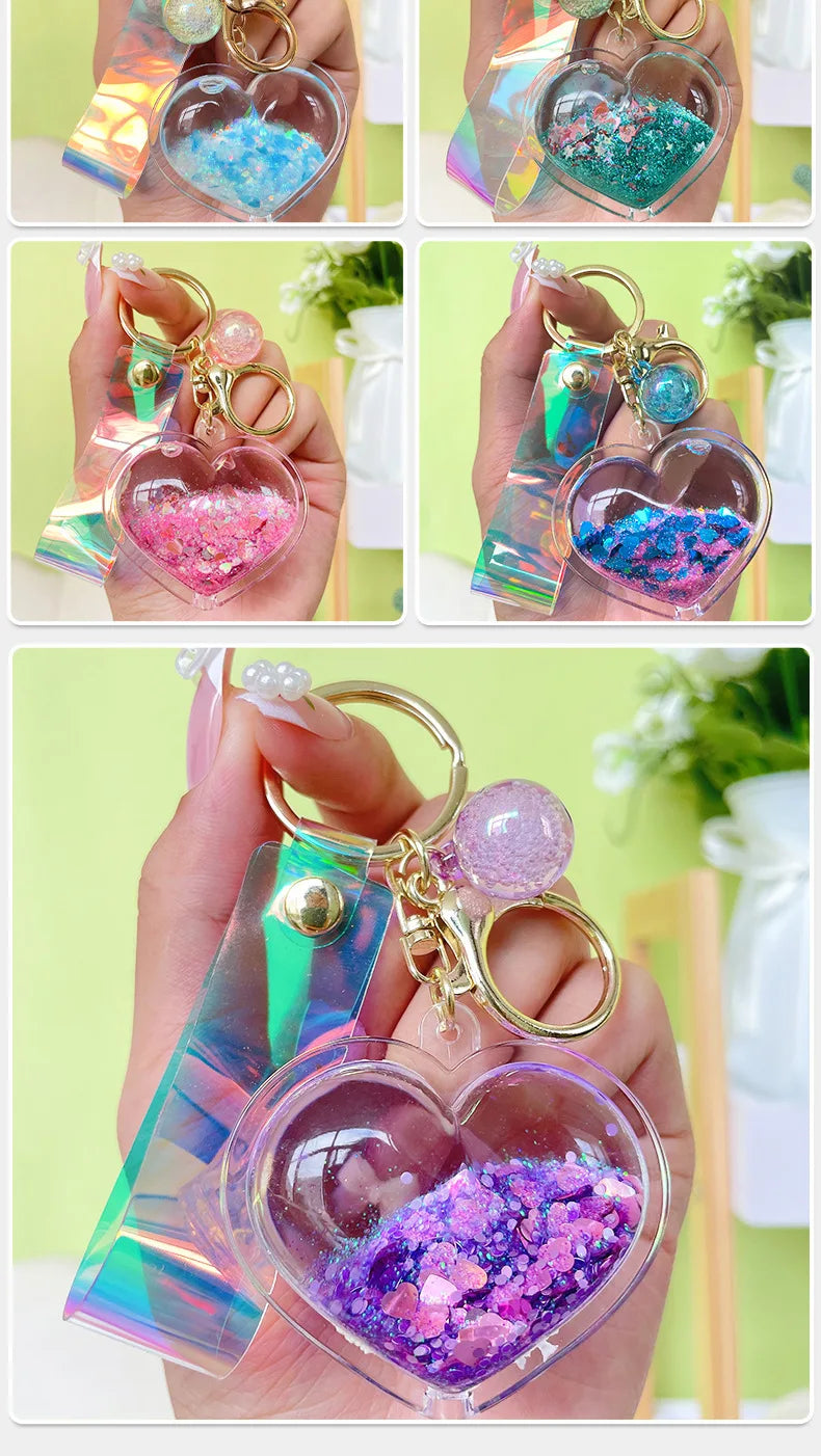 Creative Oil Quicksand Heart Keychain Fashion Trendy Bag Small Pendant Exquisite Cute Couple