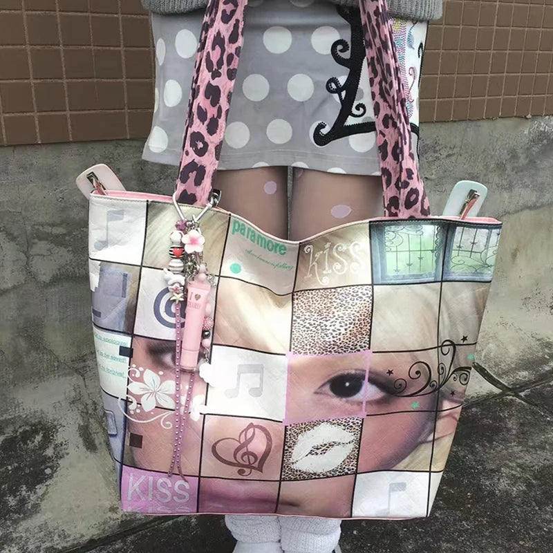 New Creative Women's Tote Bag Trend Face Printing Large Capacity Shoulder Bag Water Proof Hot Girl Handbag Large Shopping Bag