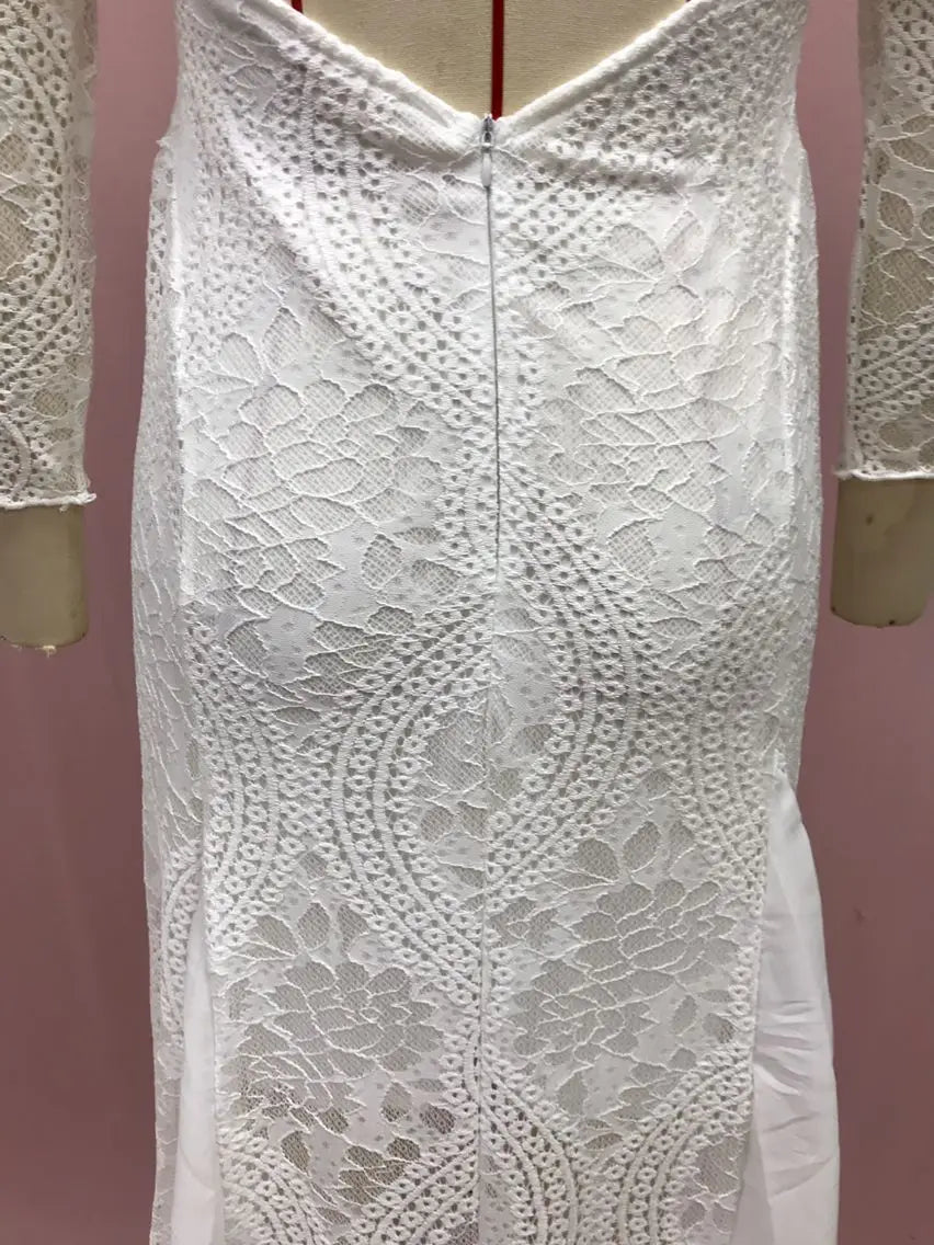 Foreign Style Evening Dress Woman's Sexy Lace Patchwork Backless Wedding Dresses Ladies Elegant Long Sleeves Party Prom Vestidos