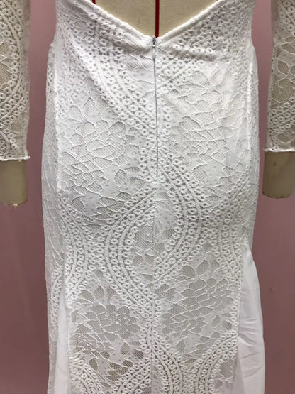 Foreign Style Evening Dress Woman's Sexy Lace Patchwork Backless Wedding Dresses Ladies Elegant Long Sleeves Party Prom Vestidos